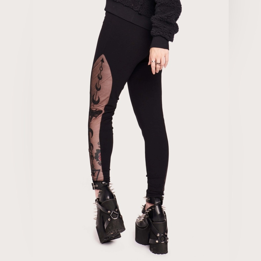 NWT NEW MIDNIGHT HOUR BLACK MOON PHASE MESH CUT OUT EMBROIDERED LEGGING SMALL - Picture 4 of 13